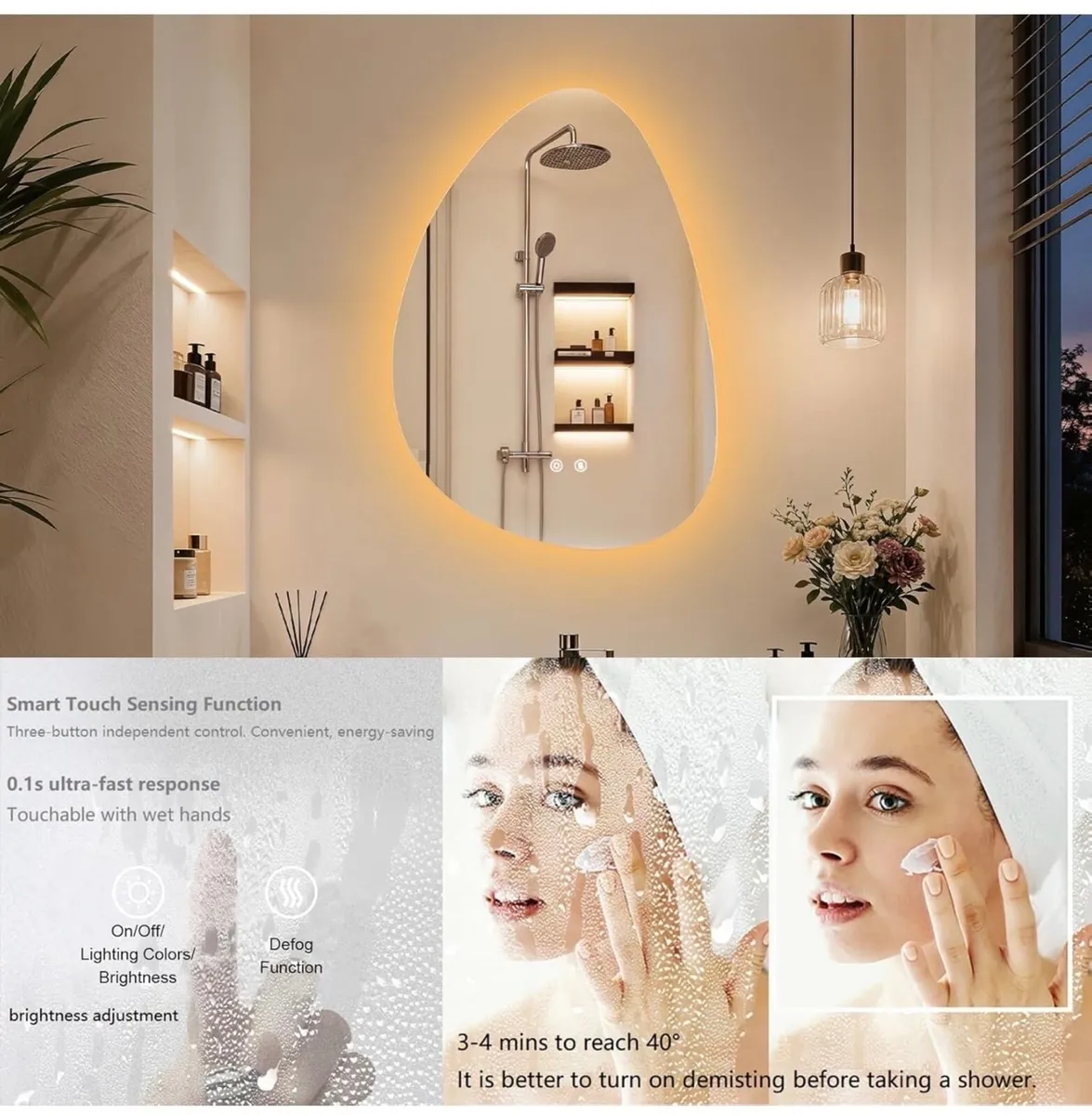 Bathroom Mirror with LED Lights: 550x770mm Asymmet - Image 3