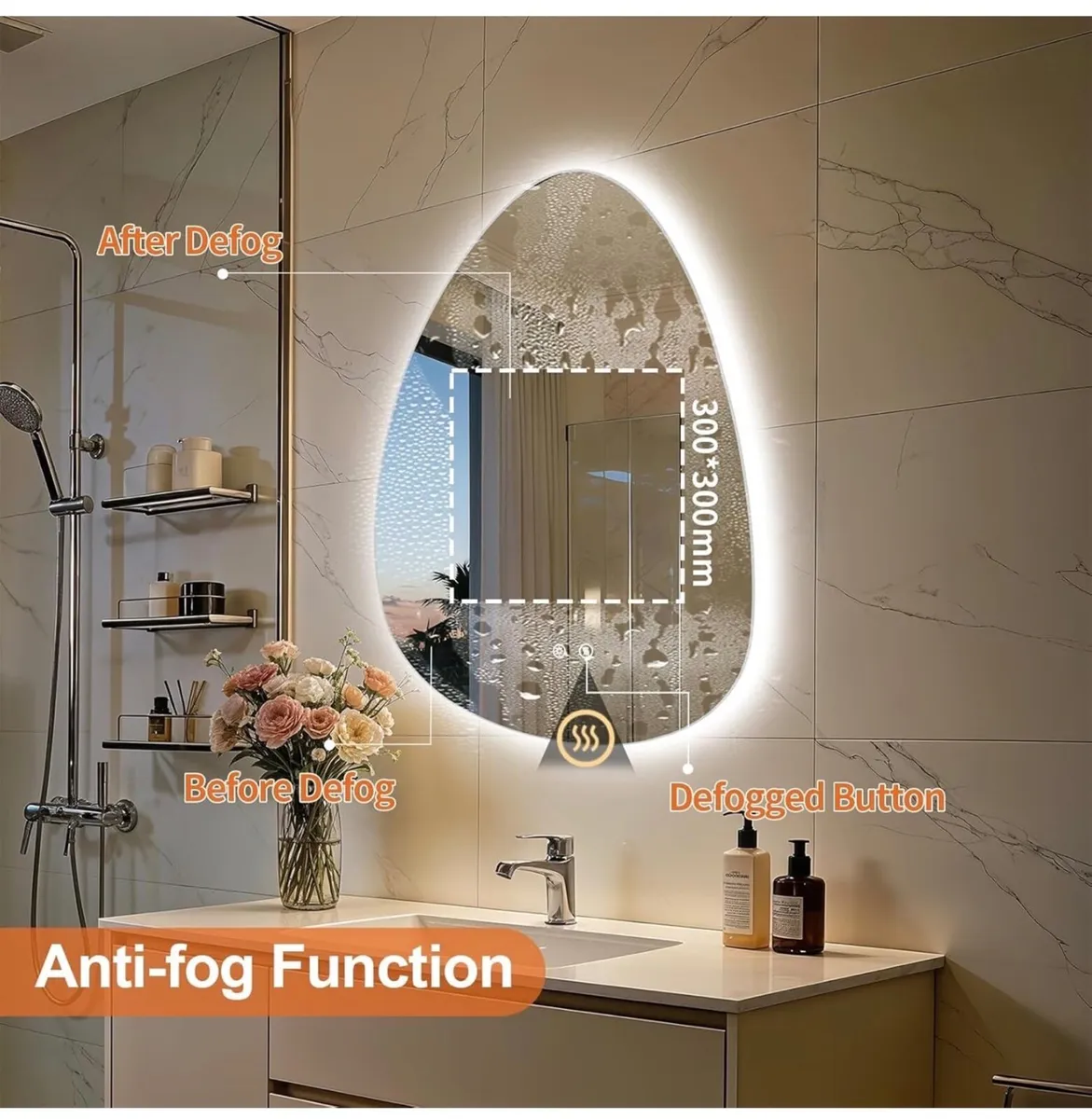 Bathroom Mirror with LED Lights: 550x770mm Asymmet - Image 1