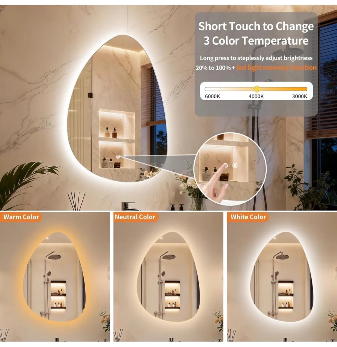 Bathroom Mirror with LED Lights: 550x770mm Asymmet - Image 2