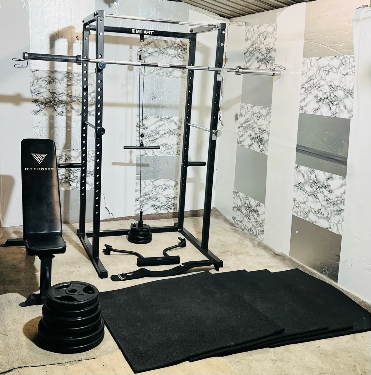 125KG OLYMPIC BARBELL SET POWER RACK BENCH MATS - Image 2
