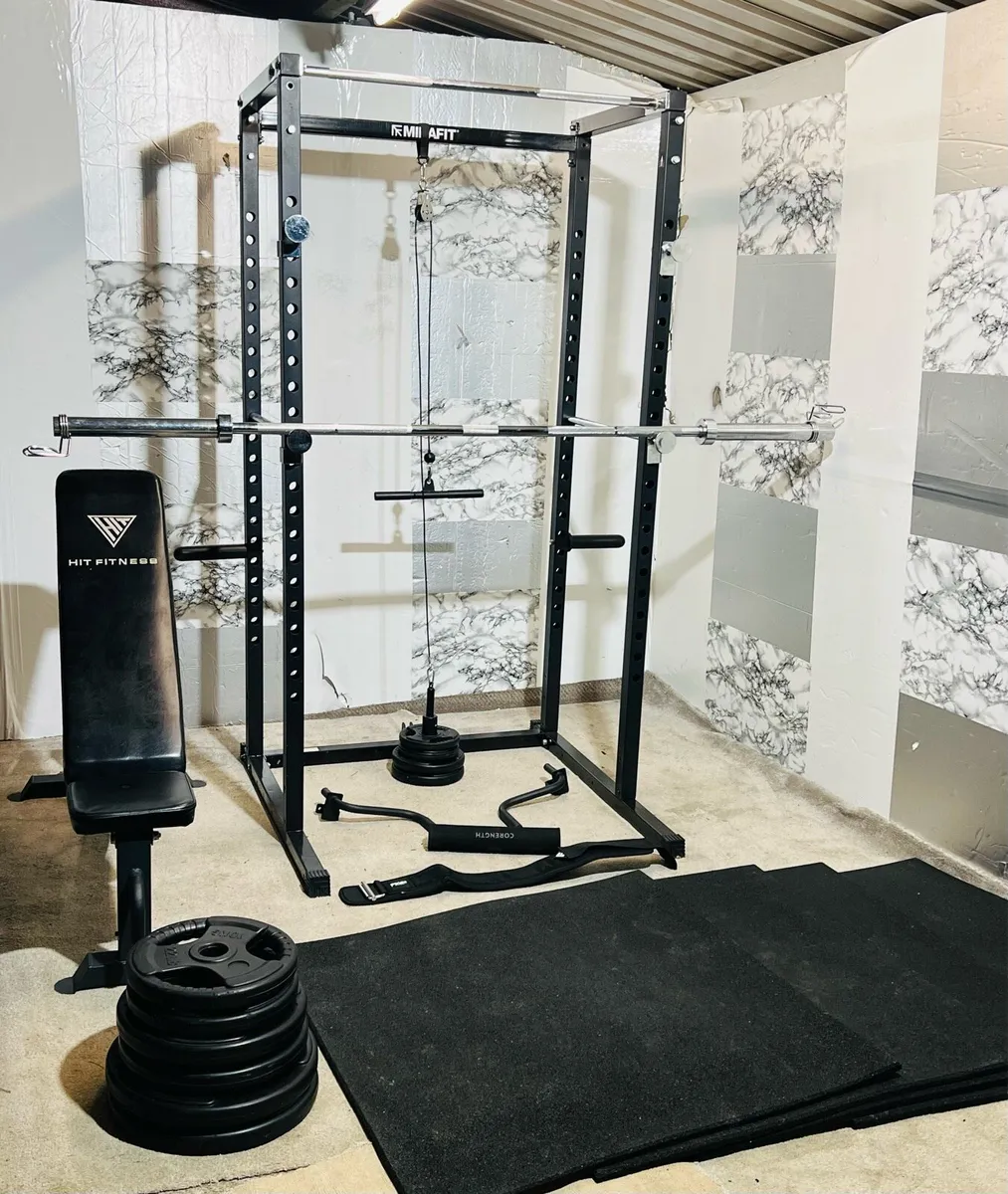 125KG OLYMPIC BARBELL SET POWER RACK BENCH MATS - Image 4