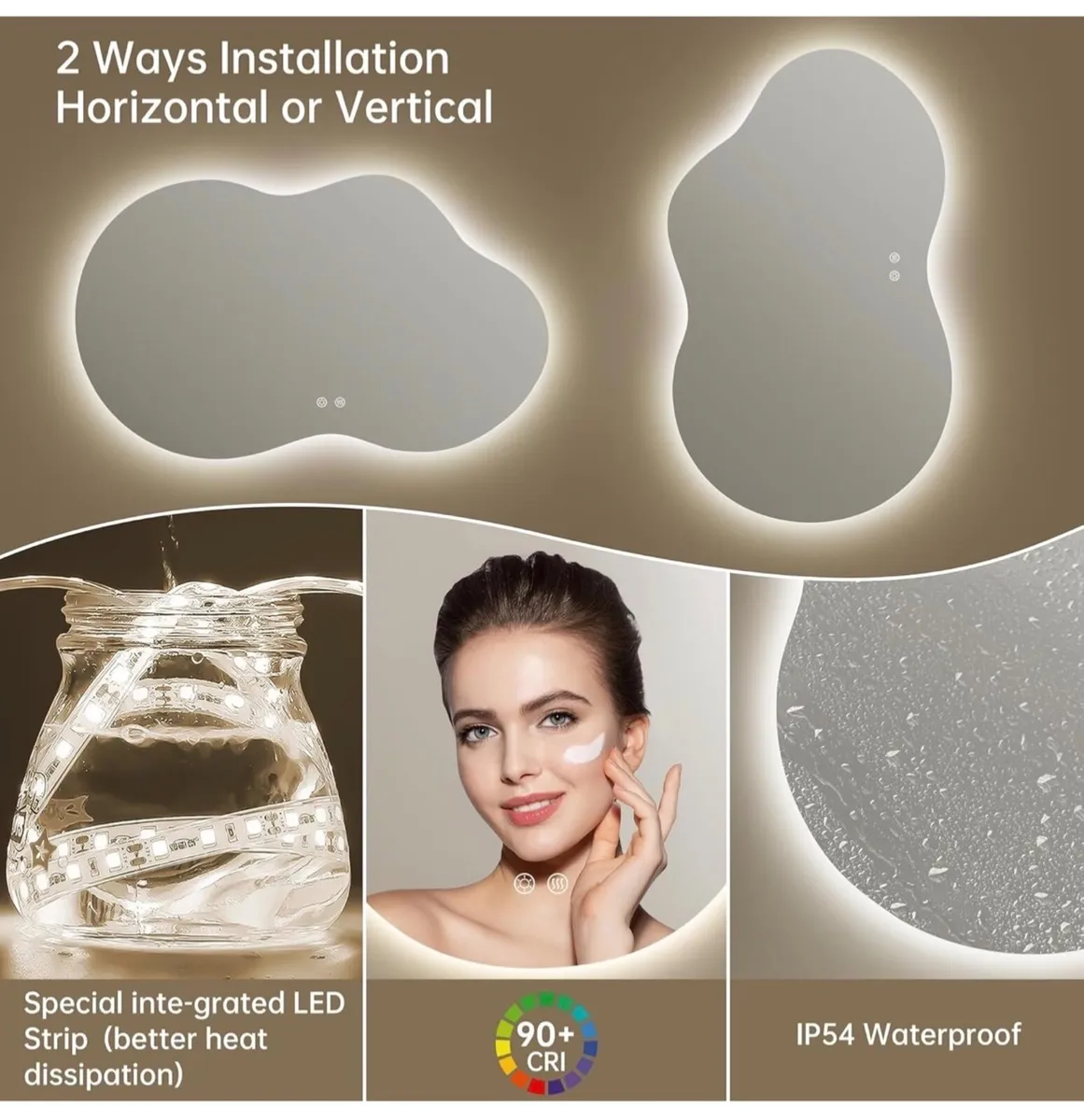 Mirror with LED Lights,100X60cm Irregular LED Bath - Image 4