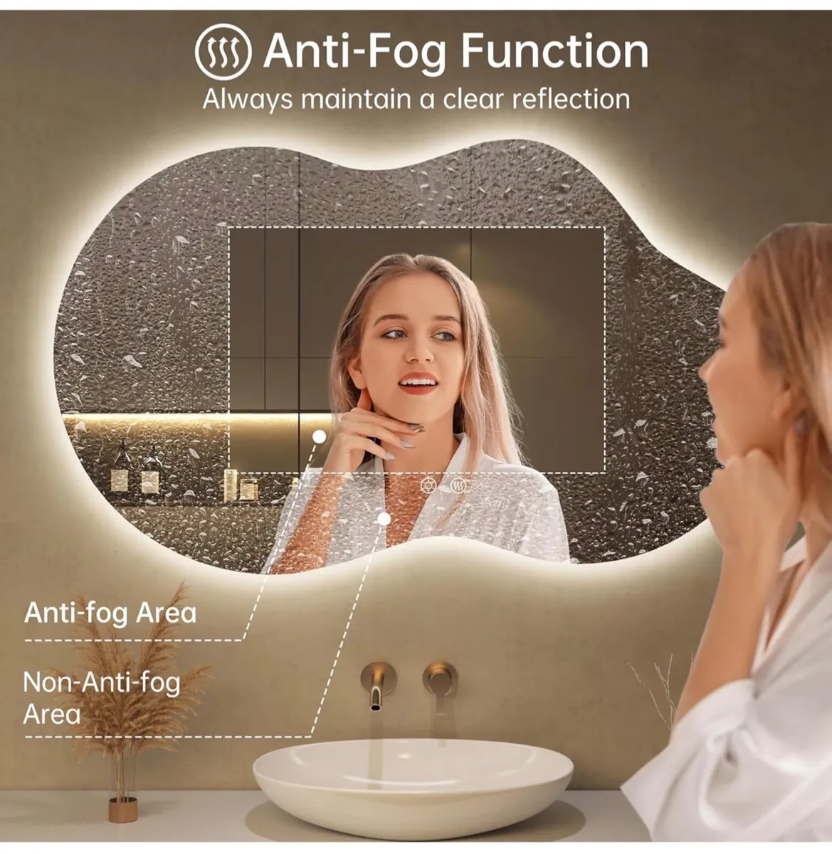 Mirror with LED Lights,100X60cm Irregular LED Bath - Image 1