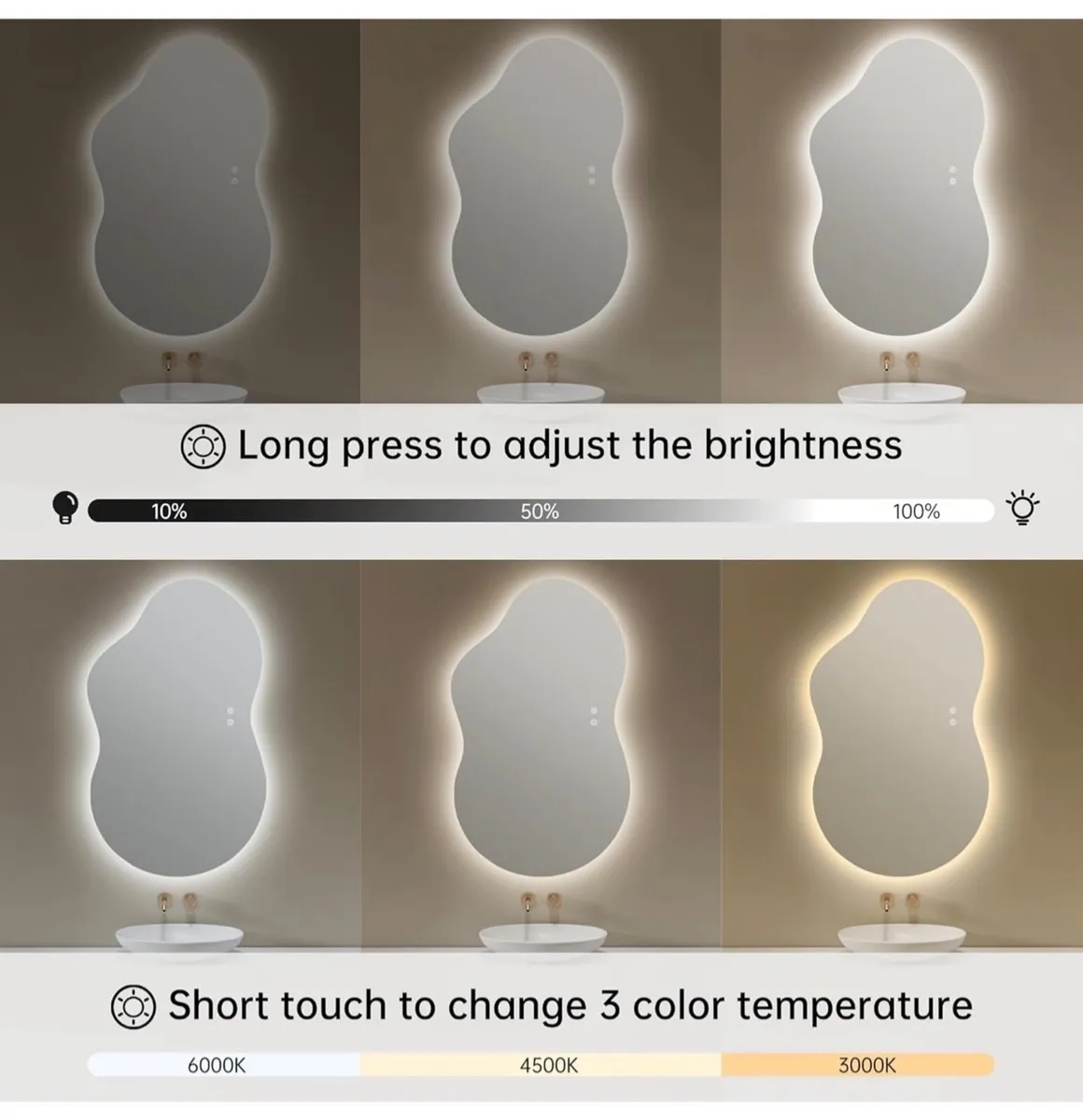 Mirror with LED Lights,100X60cm Irregular LED Bath - Image 3