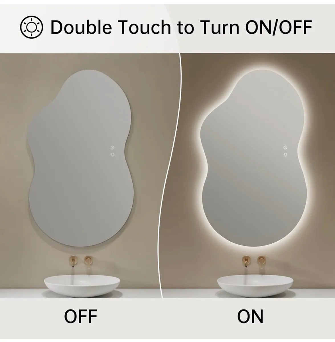 Mirror with LED Lights,100X60cm Irregular LED Bath - Image 4