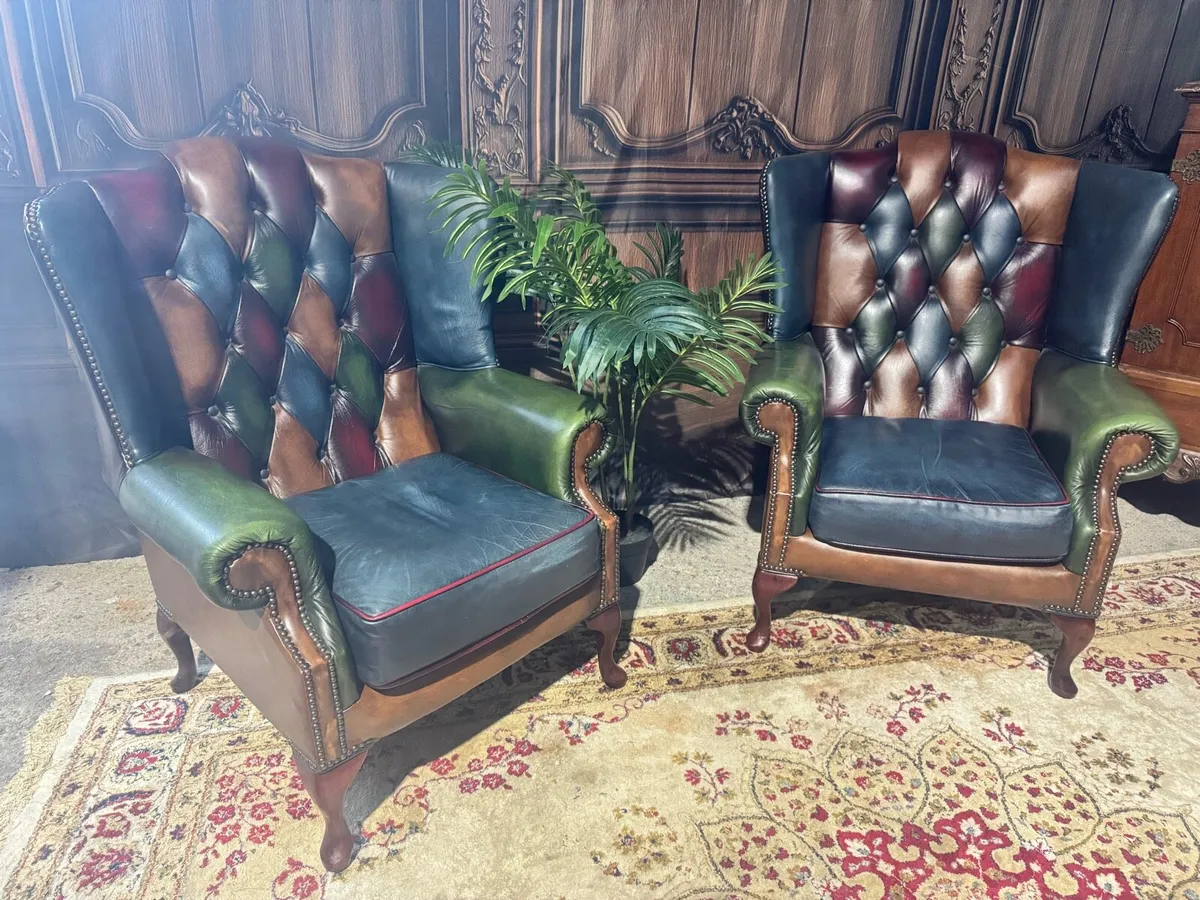 Chesterfield Patchwork Queen Anne Wing Chairs - Image 2