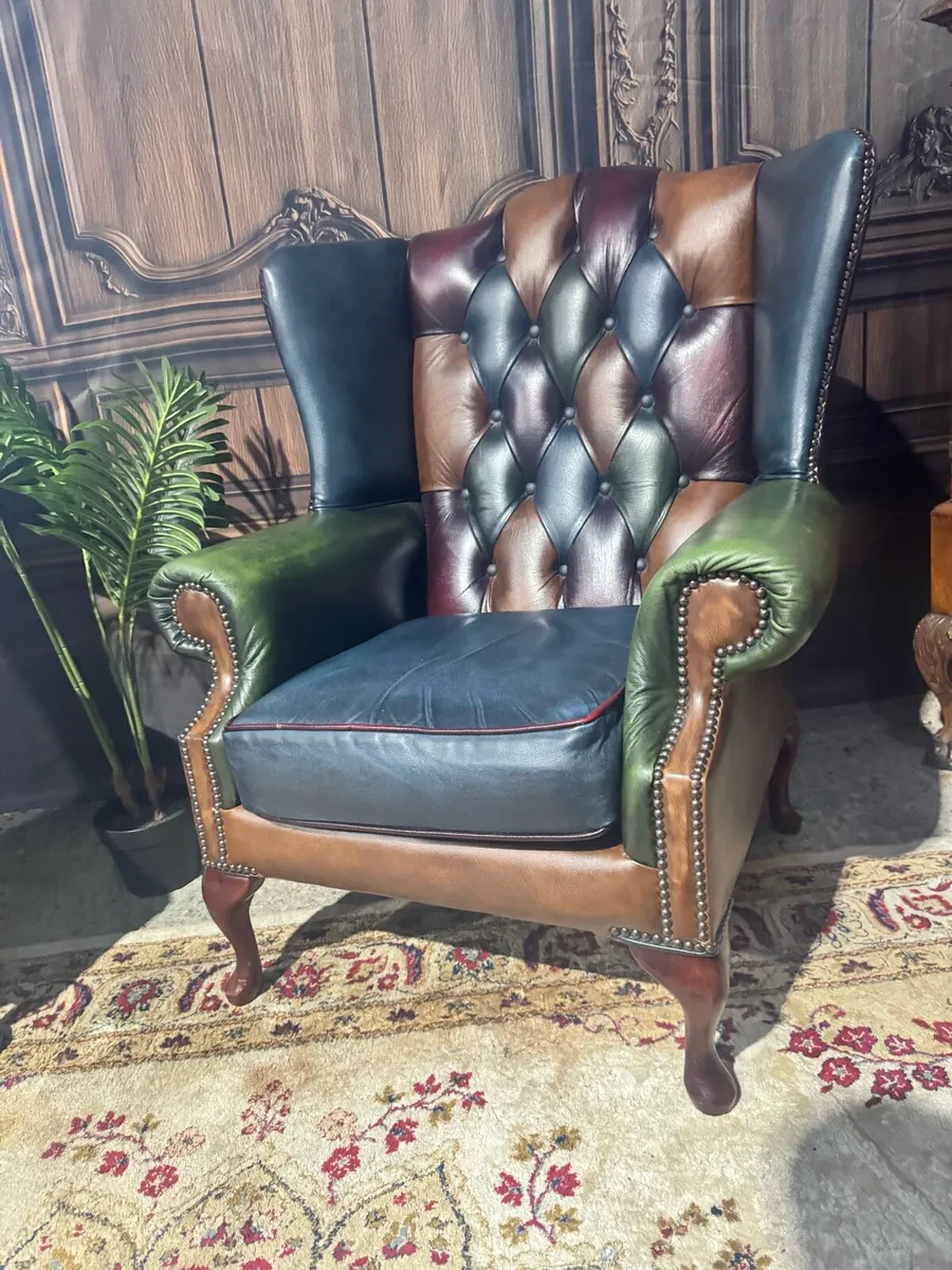 Chesterfield Patchwork Queen Anne Wing Chairs - Image 3