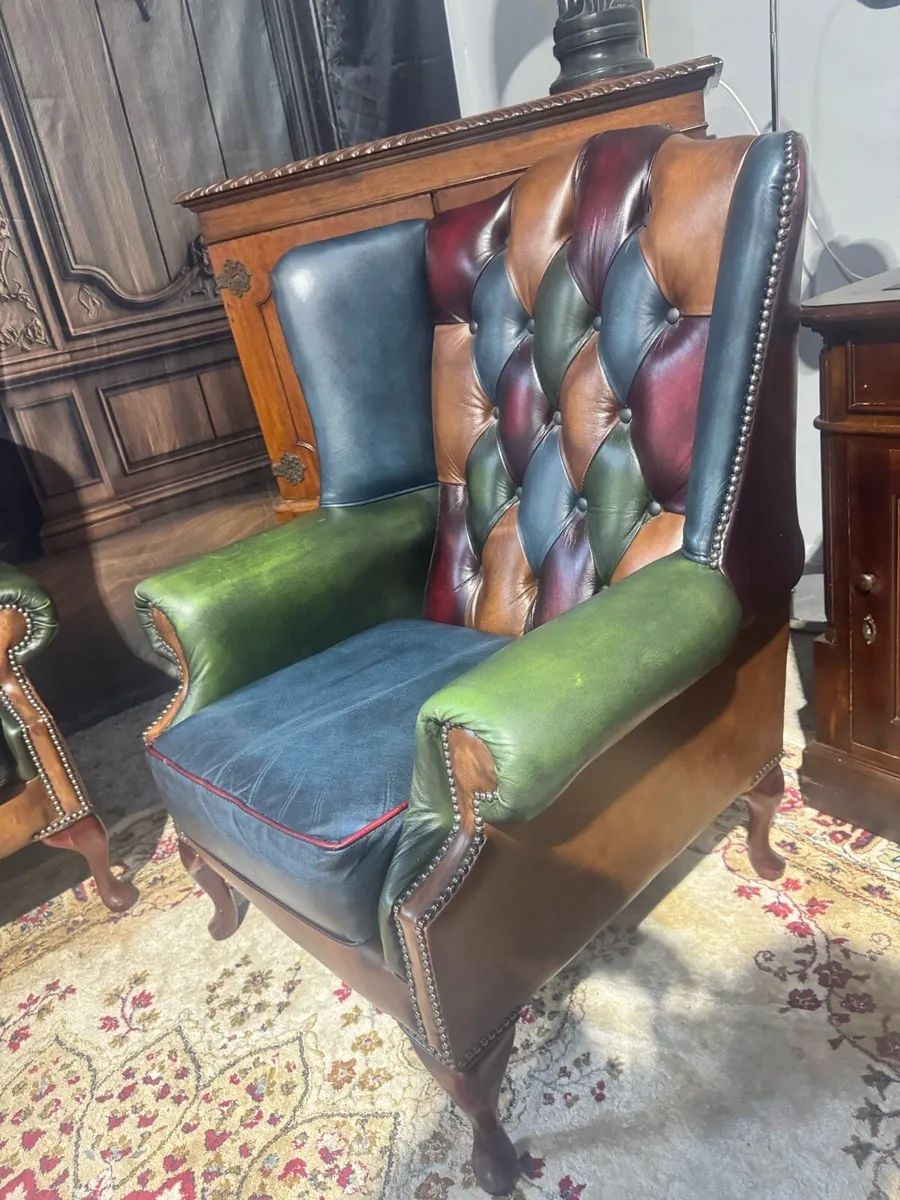 Chesterfield Patchwork Queen Anne Wing Chairs - Image 4