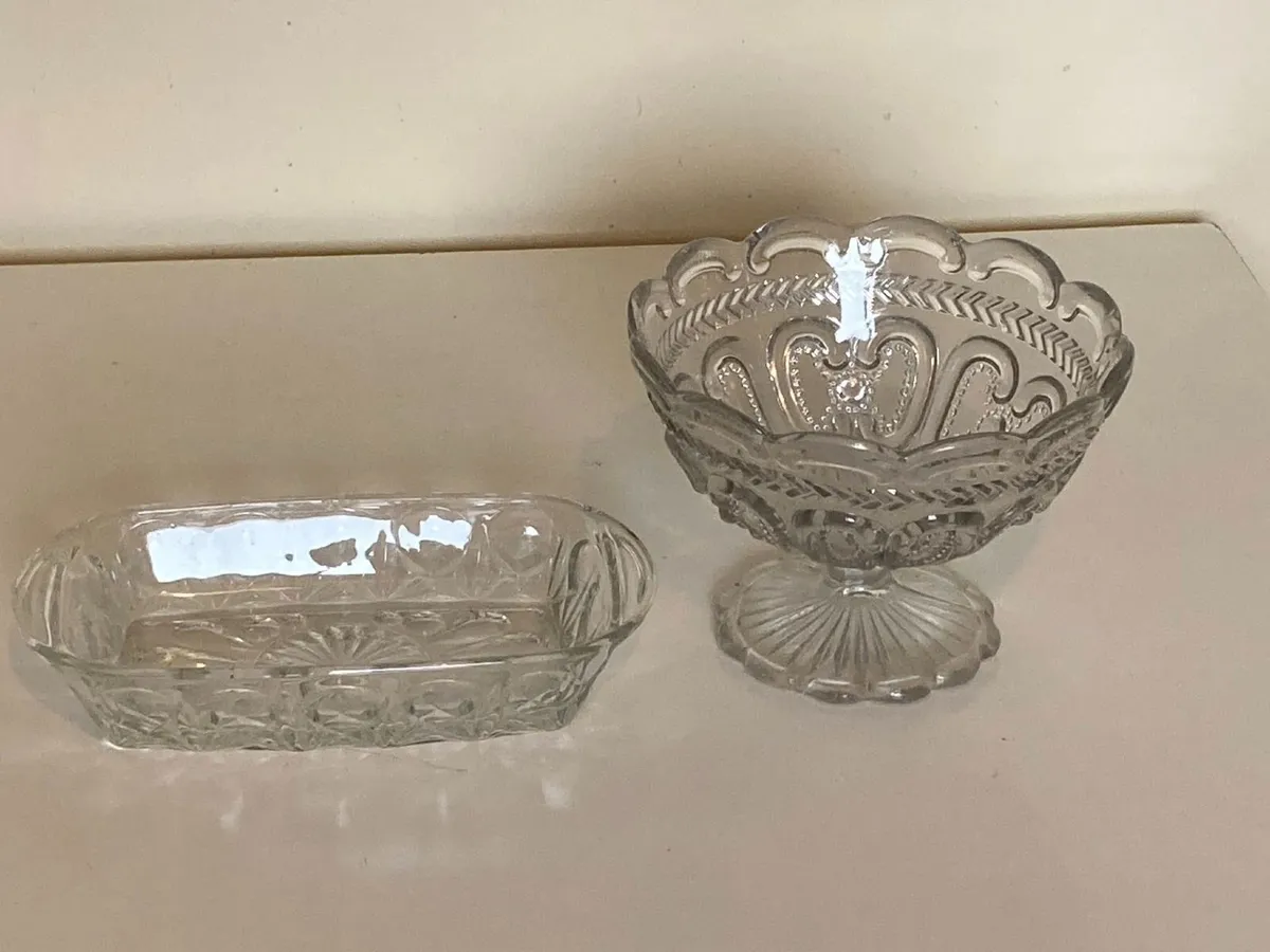 Vintage Pressed Glass Serving Set – Bowl & Tray - Image 1