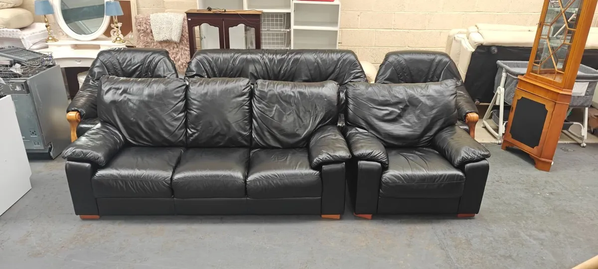 3+1 Black Real Leather Suite - Image 1