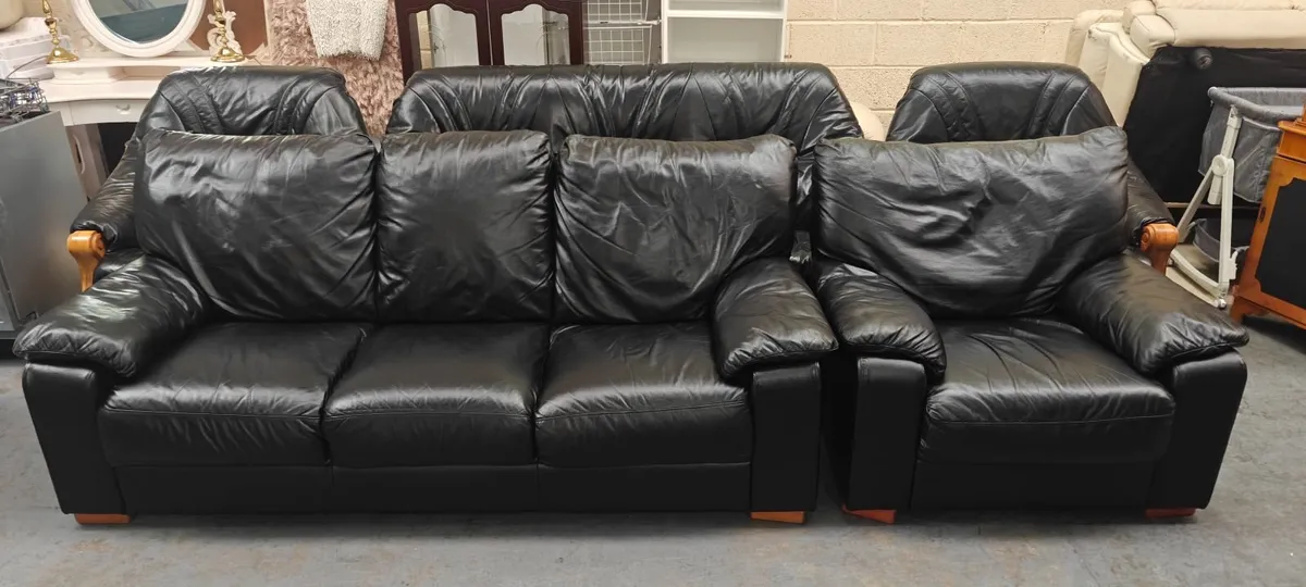 3+1 Black Real Leather Suite - Image 2
