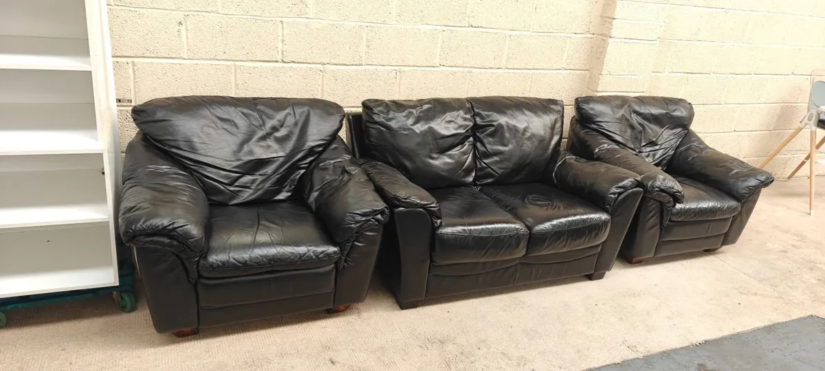 2+1+1 Black Genuine Leather Suite - Image 1