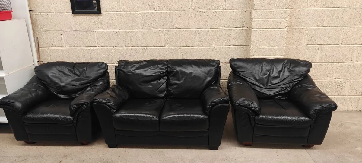 2+1+1 Black Genuine Leather Suite - Image 3