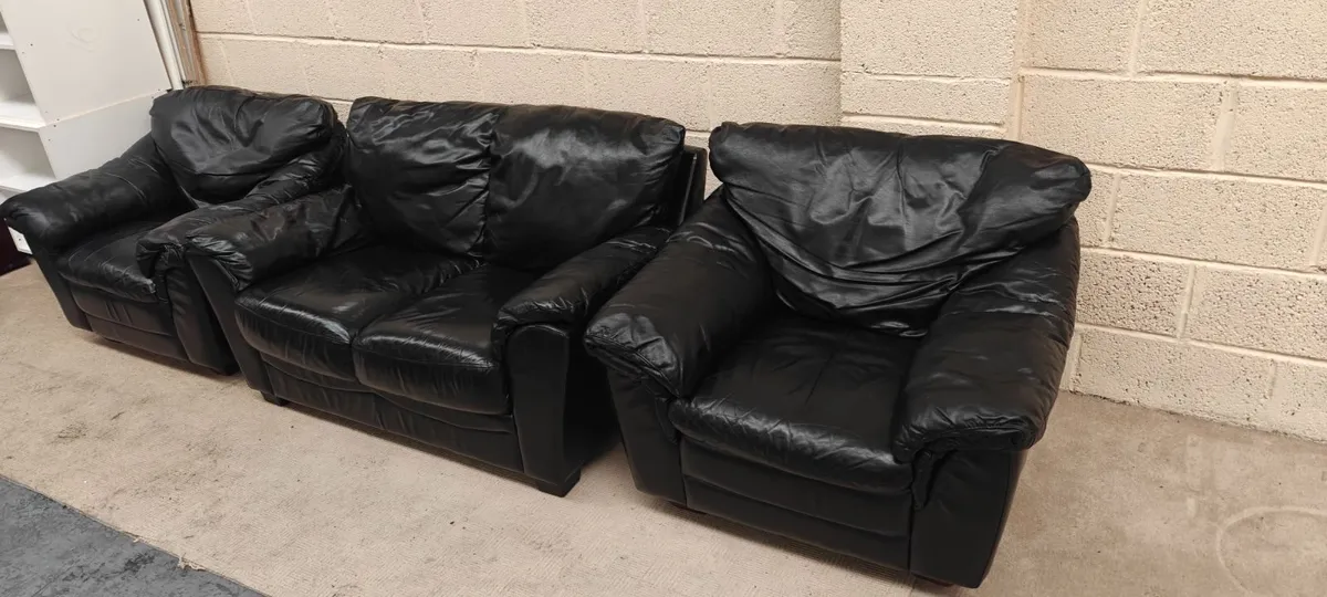 2+1+1 Black Genuine Leather Suite - Image 4