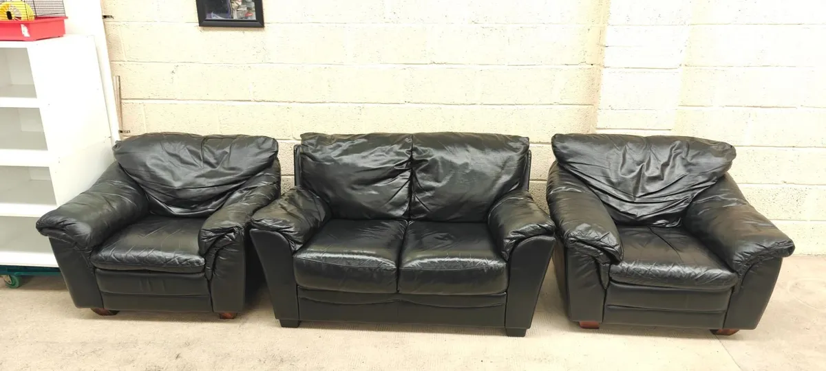 2+1+1 Black Genuine Leather Suite - Image 2
