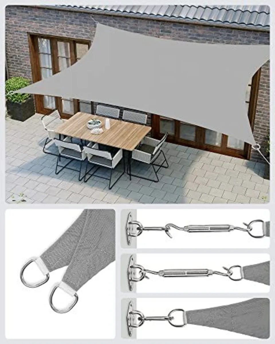 Waterproof Patio Shade Sail 2m x 3m Grey - Image 4