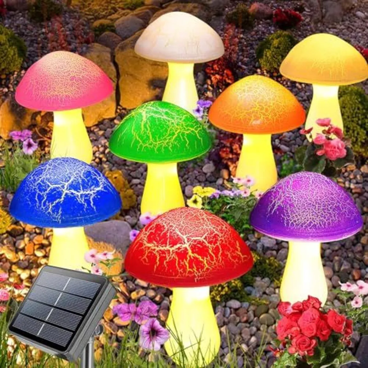 8 Pack Solar Mushroom Garden Stake Lights - Image 1
