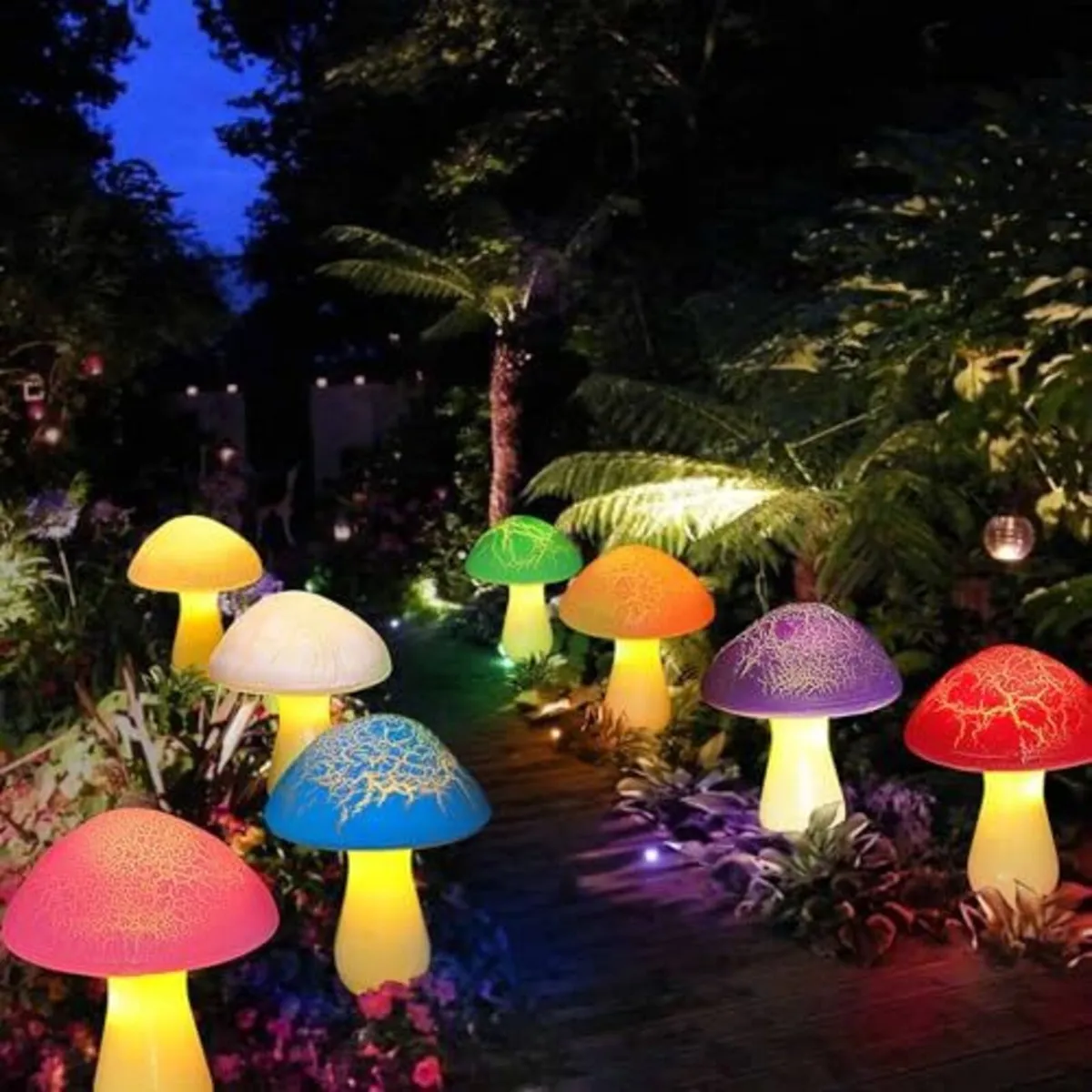 8 Pack Solar Mushroom Garden Stake Lights - Image 2