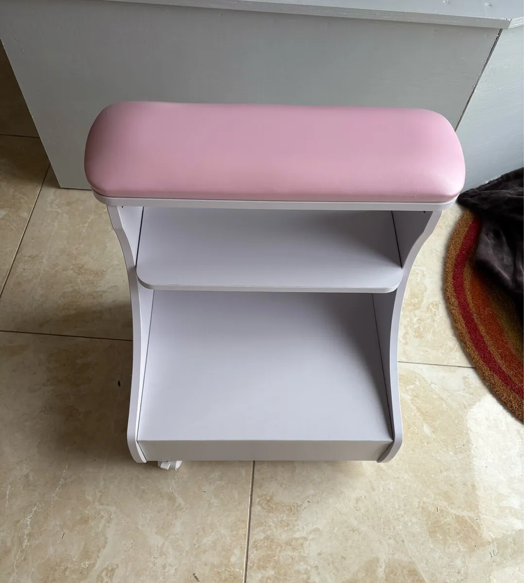 Pink pedicure foot rest on wheels - Image 2