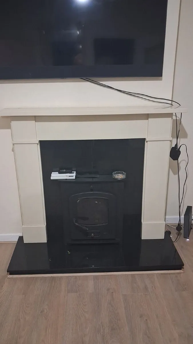 Marble fire place with wood burner