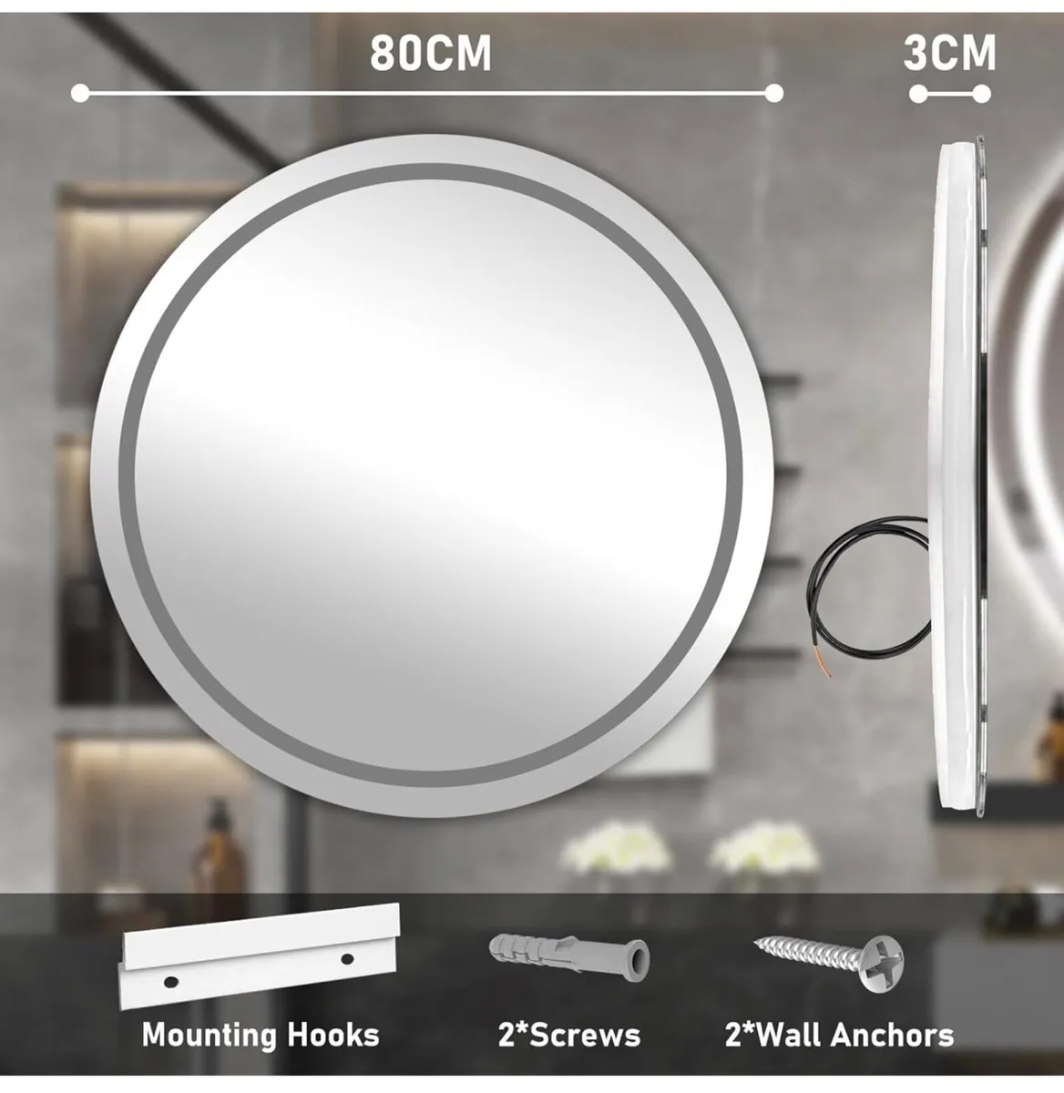 LED Bathroom Wall Mirror with LED Lights - 800mm R - Image 3