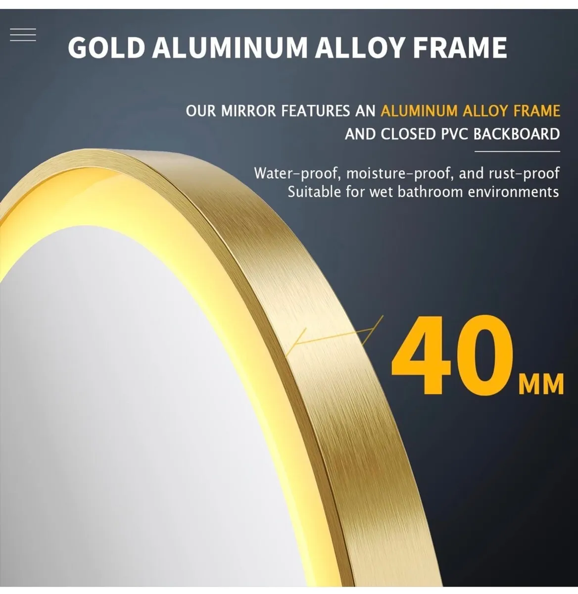 Round Bathroom Mirror with Lights Gold Frame Leath - Image 4