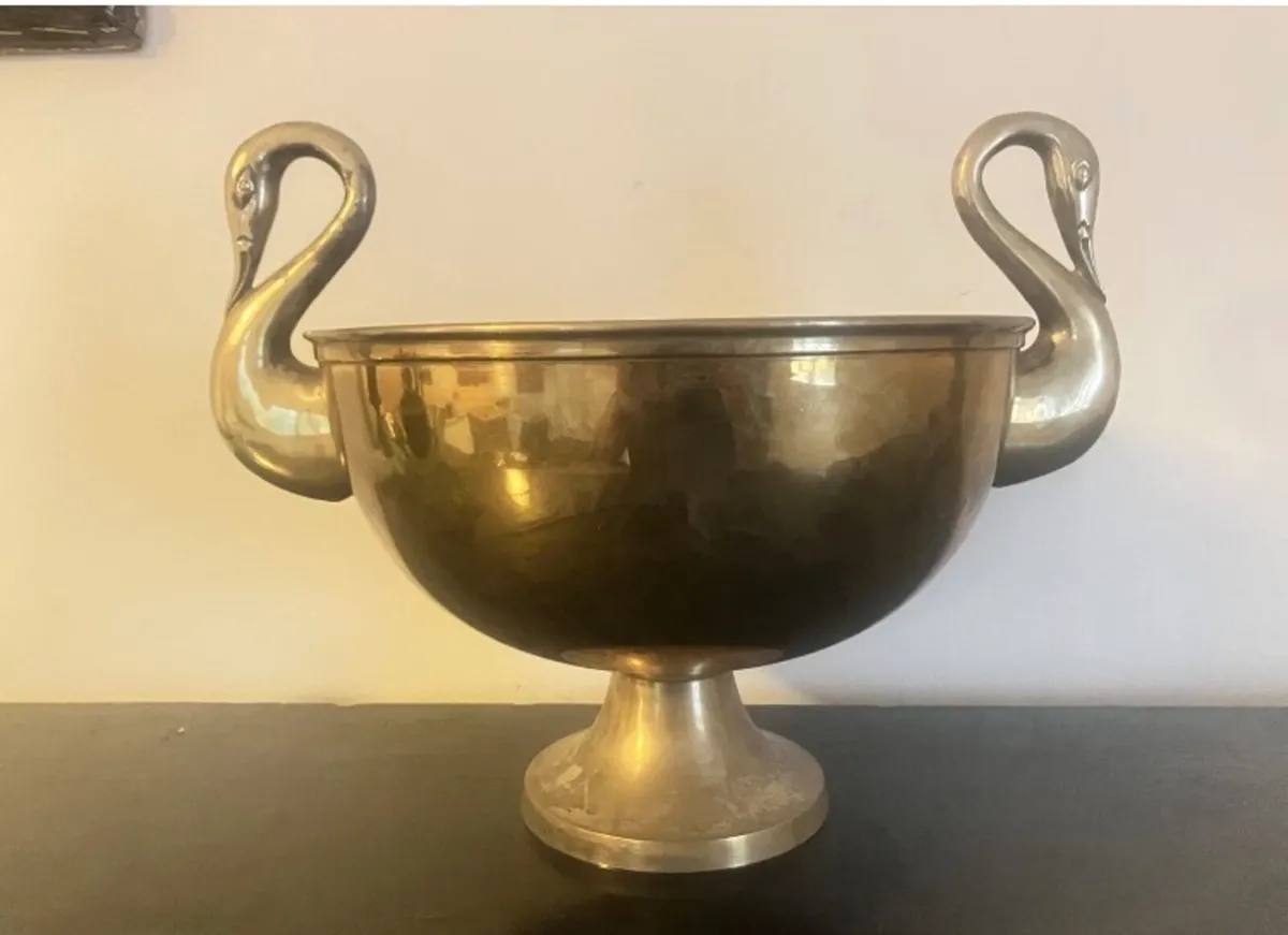 Mid Century Vintage Brass Swan Bowl Centrepiece
