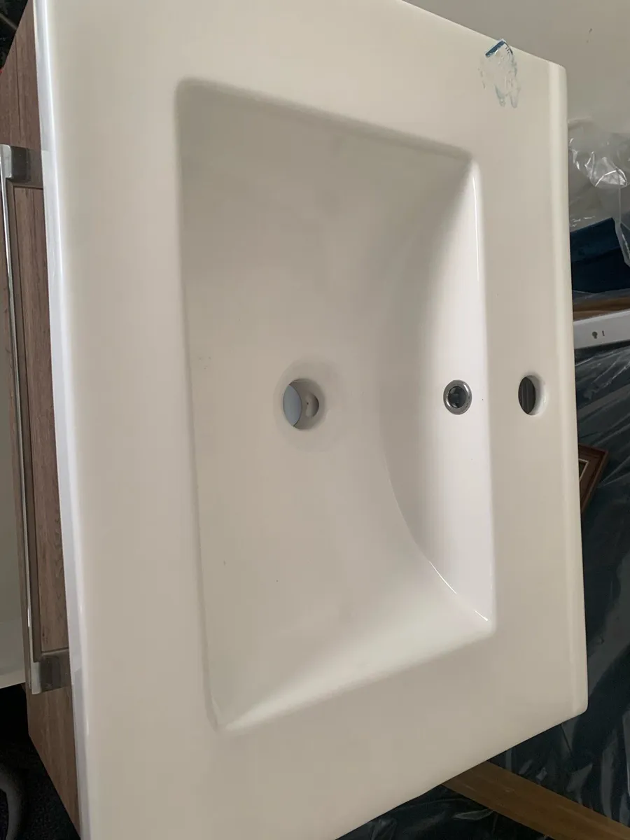 Floating dark wood sink cabinet - Image 4