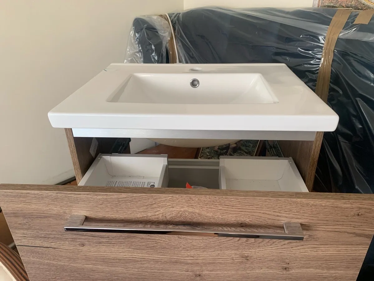 Floating dark wood sink cabinet - Image 2
