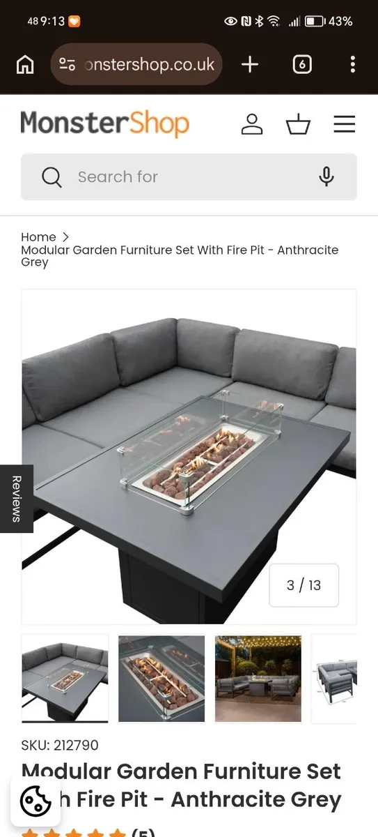 Anthracite Grey Gas Fire Pit Table BNIB - Image 1