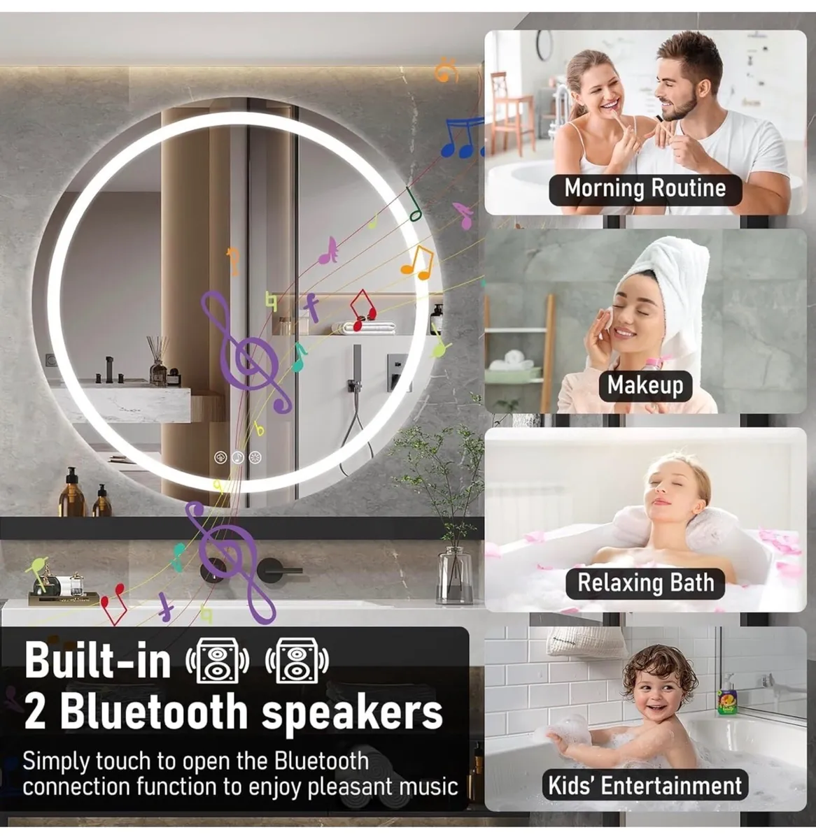 Bluetooth LED Bathroom Wall Mirror with LED Lights - Image 2