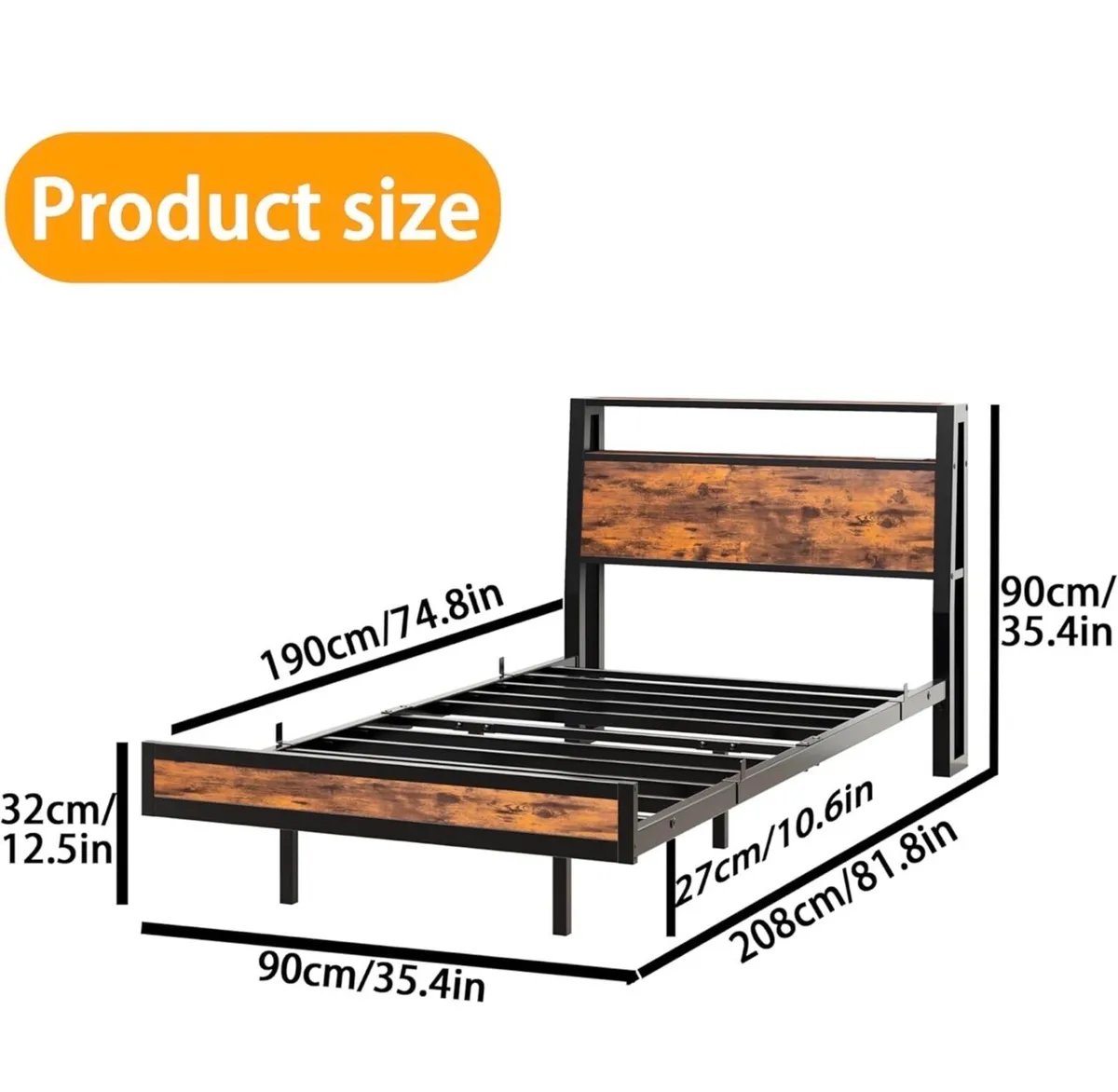 Single Bed Frame with Charging Station and LED Lig - Image 2
