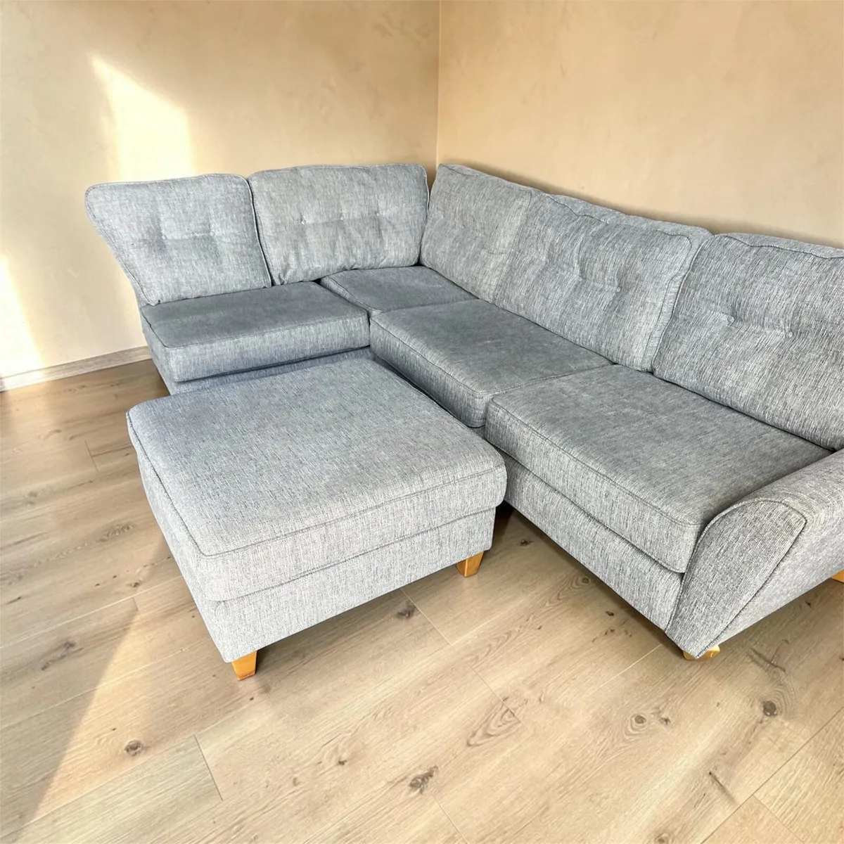 Grey corner sofa with matching footstool - Image 2