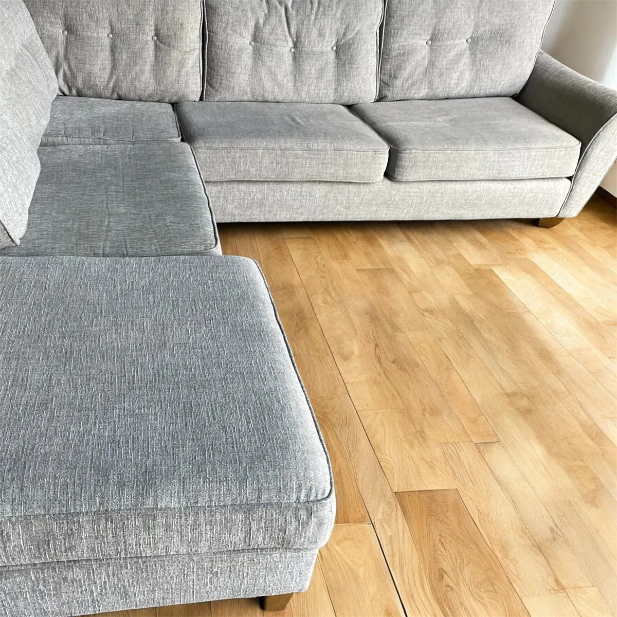 Grey corner sofa with matching footstool - Image 3