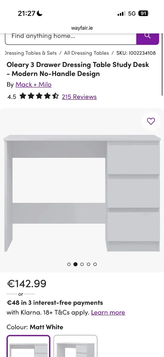 Dressing table with LED mirror - Image 1