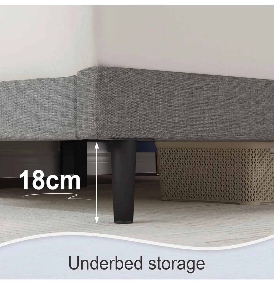 Small Double Bed Frame, Light Grey, Upholstered Wo - Image 3
