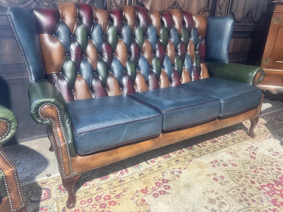 Chesterfield Patchwork Queen Anne Wing 3 seater - Image 3