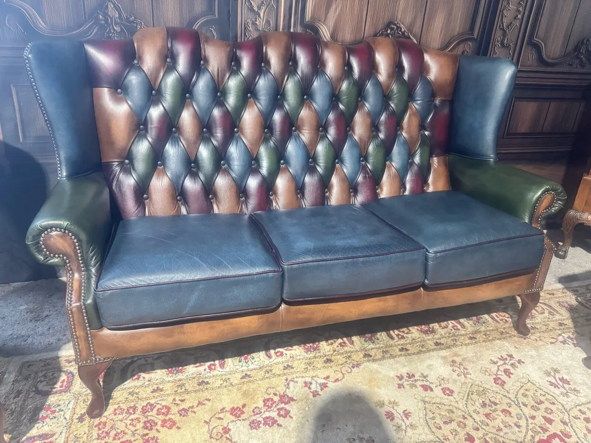 Chesterfield Patchwork Queen Anne Wing 3 seater - Image 1
