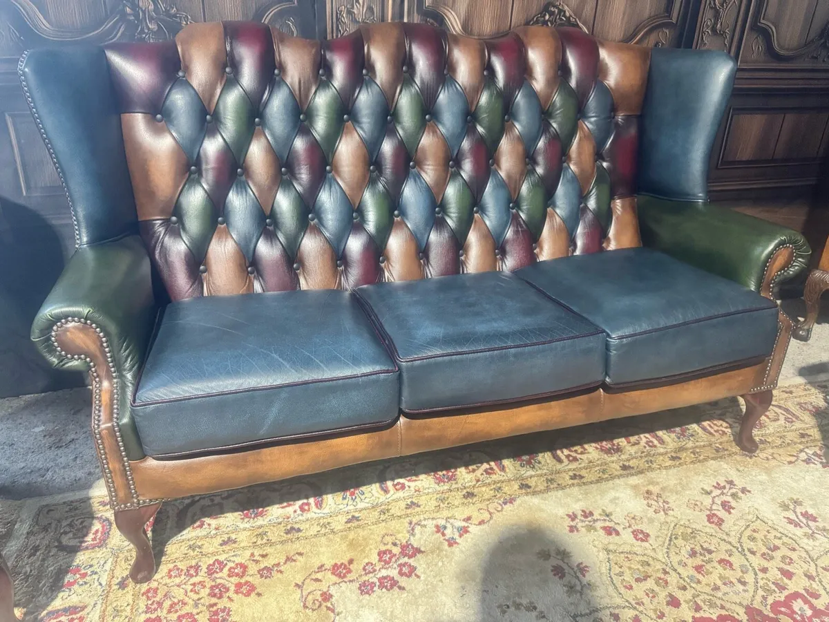 Chesterfield Patchwork Queen Anne Wing 3 seater - Image 2