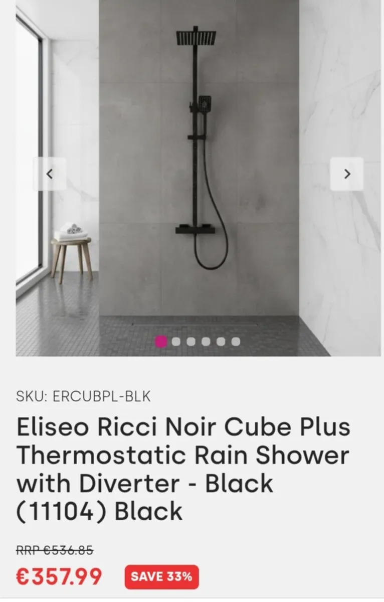 Eliseo Ricci black thermostatic rainfall shower - Image 1