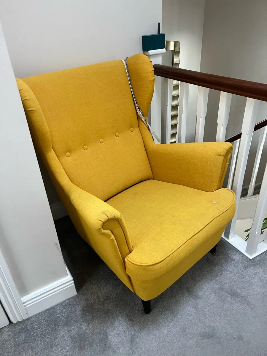 IKEA yellow chair & stool - Image 1