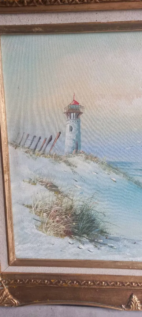 Beautiful Vintage Lighthouse Oil Painting - Image 2