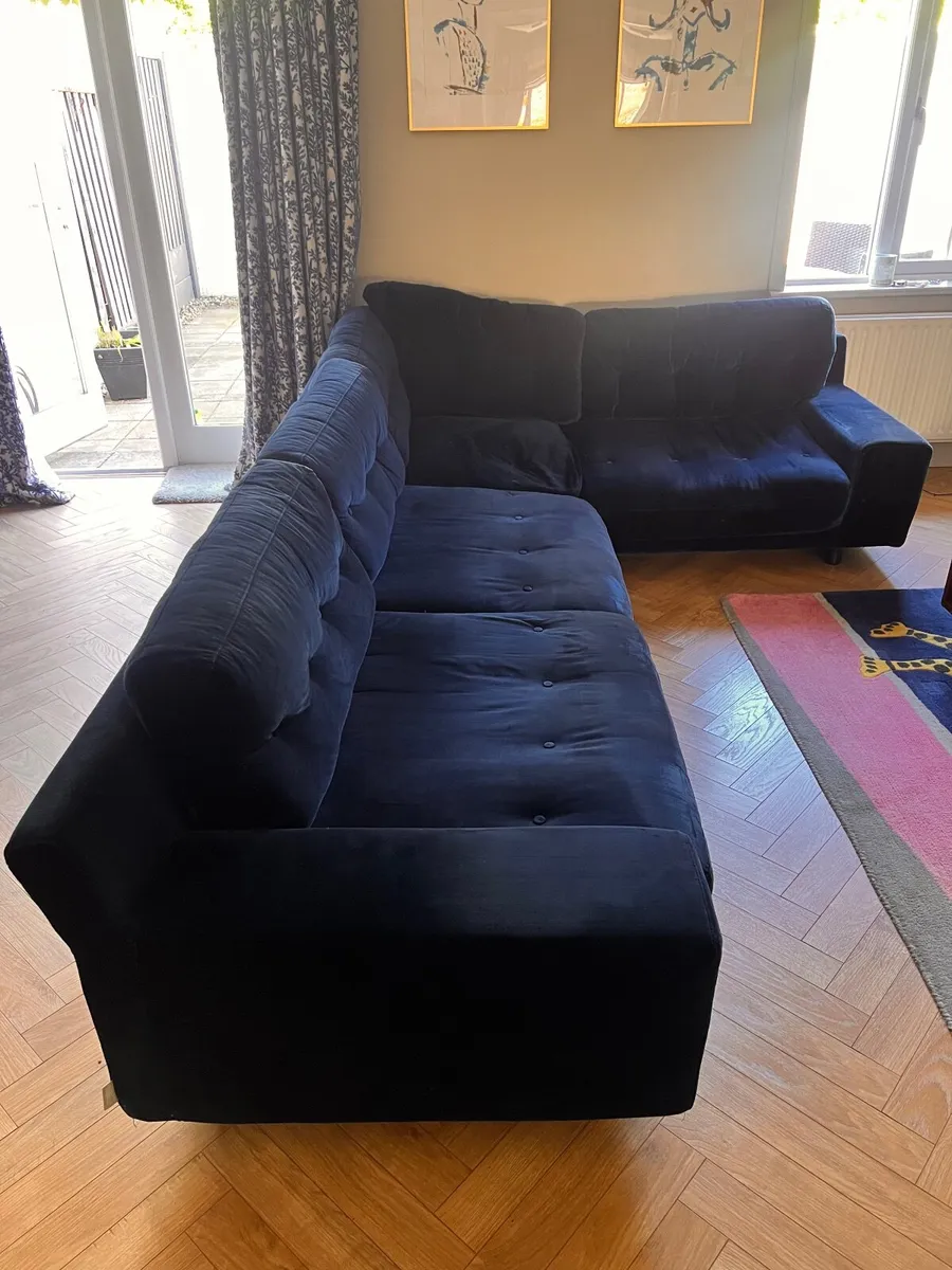 Navy Velvet Habitat Couch for Sale - Image 2