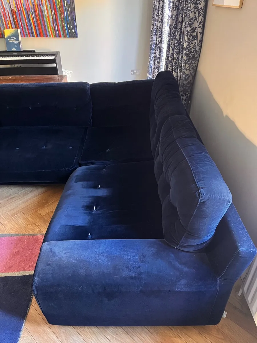 Navy Velvet Habitat Couch for Sale - Image 3