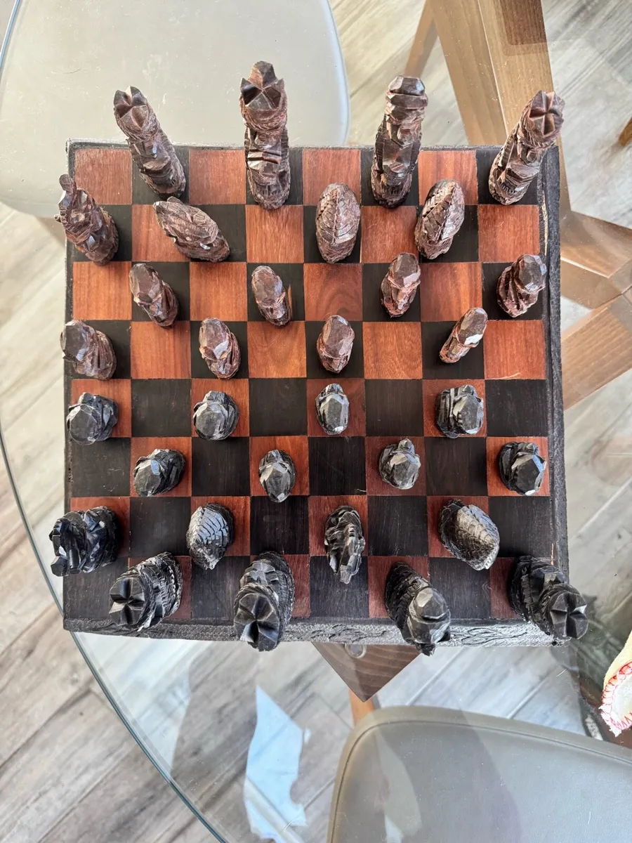 Hand-carved Makonde Tribal Chess Set - Image 1