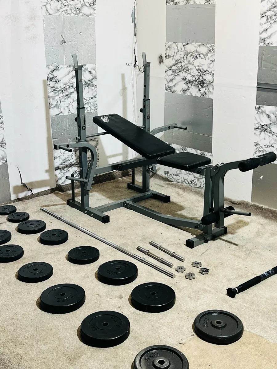 HEAVY DUTY WEIGHT BENCH 60KG WEIGHTS BARBELL DUMBL - Image 2