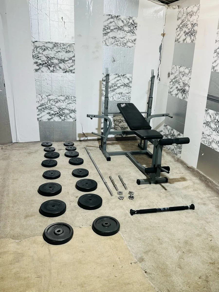 HEAVY DUTY WEIGHT BENCH 60KG WEIGHTS BARBELL DUMBL - Image 3