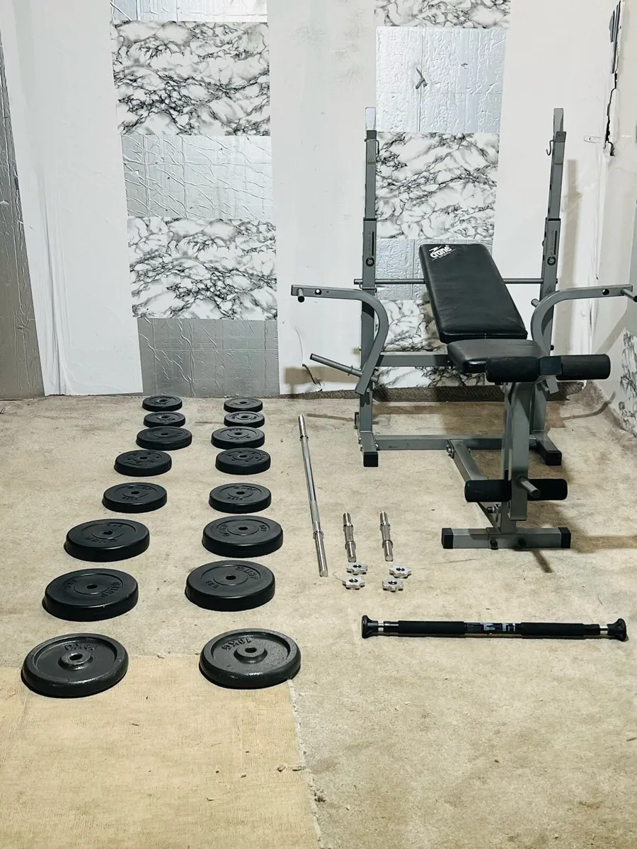 HEAVY DUTY WEIGHT BENCH 60KG WEIGHTS BARBELL DUMBL - Image 4