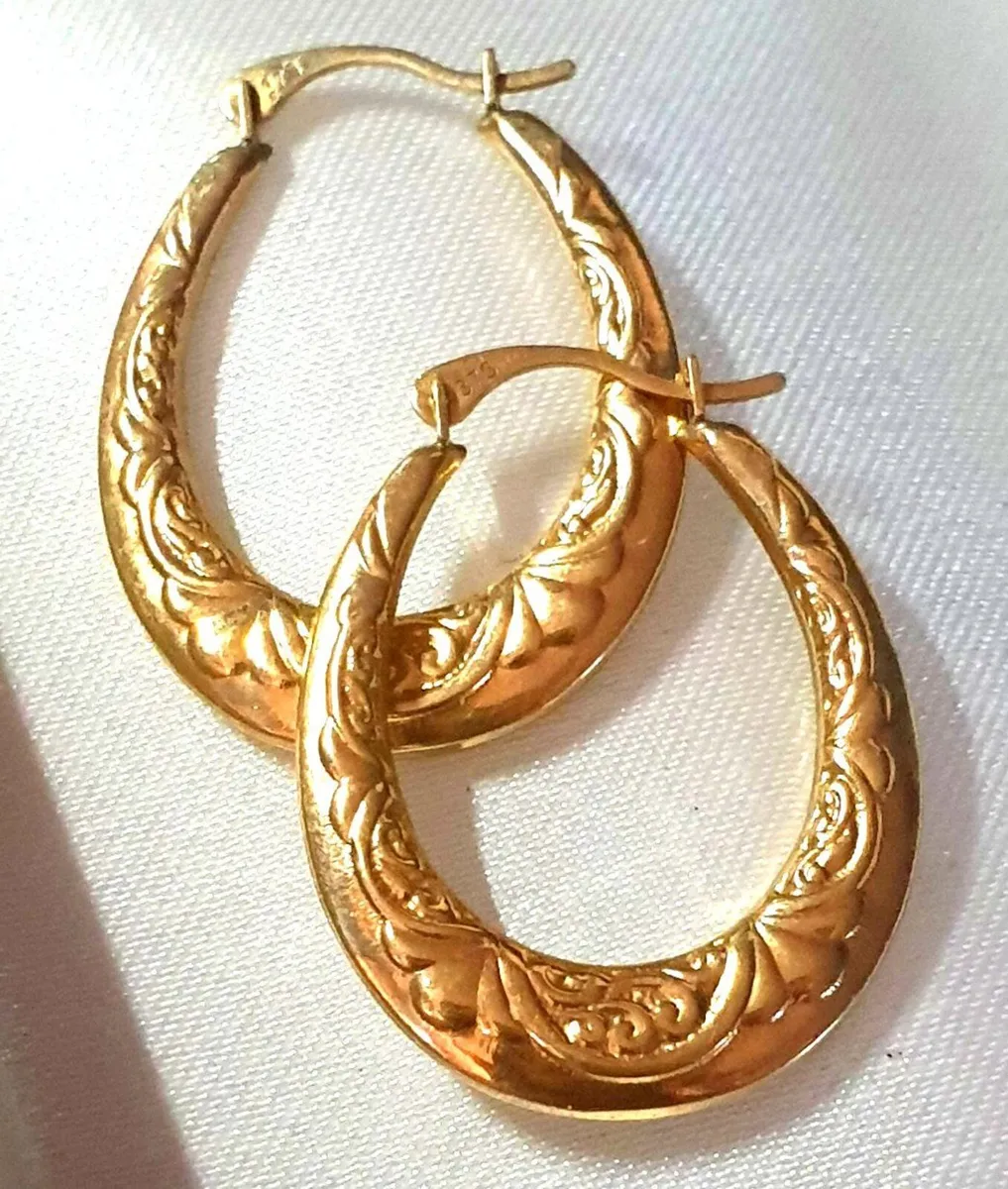 Vintage Hallmarked 9ct Gold Creole Earrings - Image 1