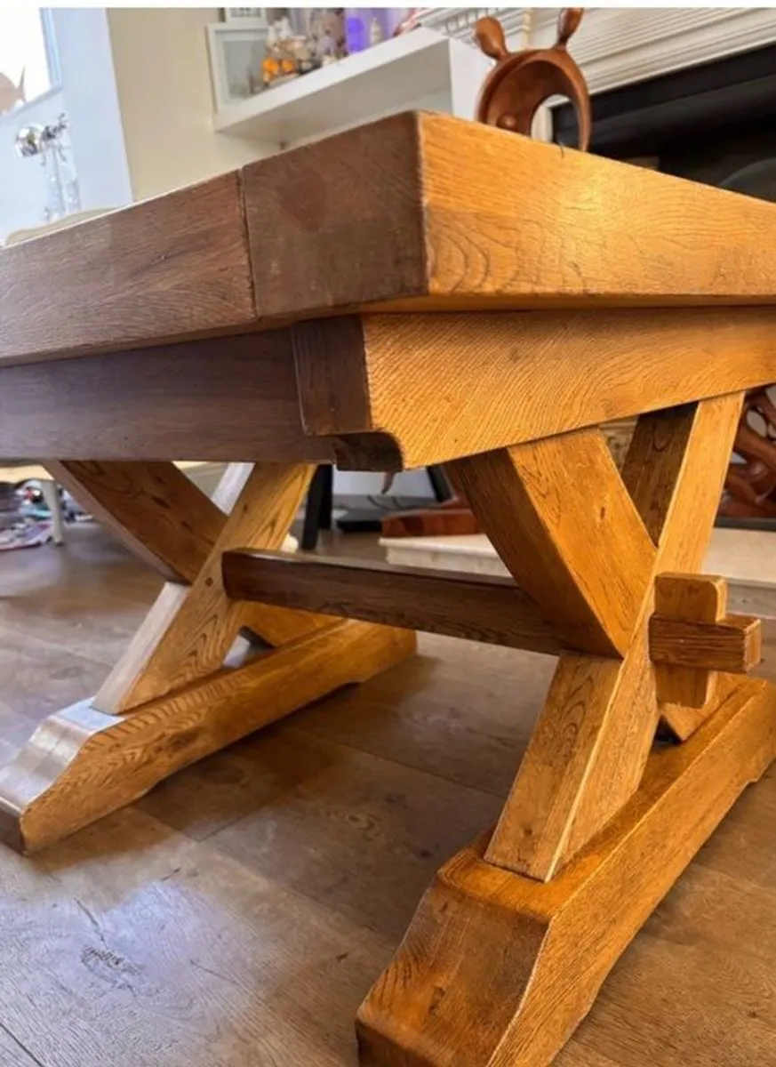 Super Heavy Solid European Oak Trestle Table (70cmx70cmx50cm) - Image 2